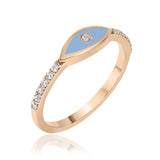טבעת עין עם יהלומים על רקע כחול - 0.13 קראט