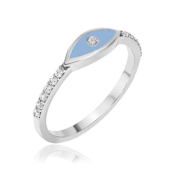 טבעת עין עם יהלומים על רקע כחול - 0.13 קראט