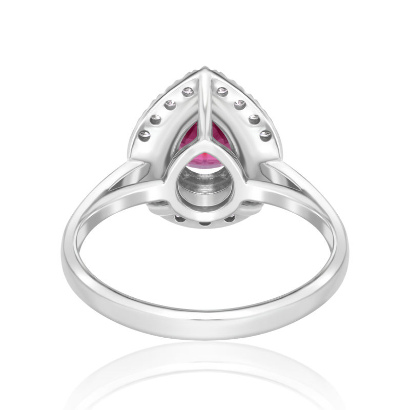 טבעת וינטאג' רובי בצורת טיפה עם "היילו" יהלומים כפול - 1.30 קראט