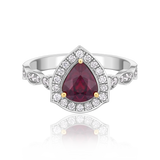 טבעת וינטאג' רובי בצורת טיפה עם "היילו" יהלומים - 1.36 קראט