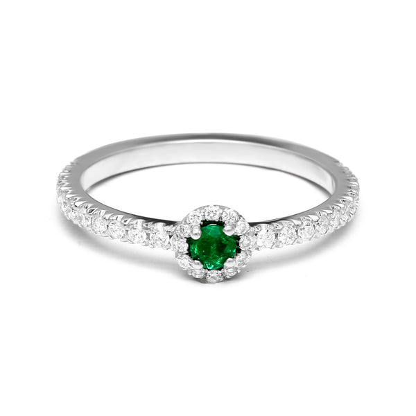 טבעת אמרלד עגולה עם היילו יהלומים - 0.35 קראט